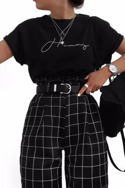 Rebellious Fashion Black Check Paper Bag Trousers - Irma