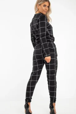 Rebellious Fashion Black Check Sweatshirt Joggers Loungewear Set - Mica