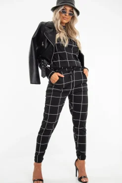 Rebellious Fashion Black Check Sweatshirt Joggers Loungewear Set - Mica