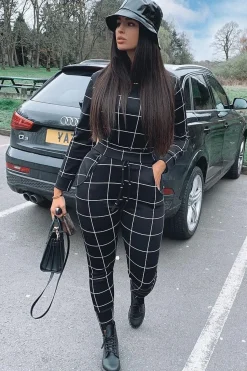 Rebellious Fashion Black Check Sweatshirt Joggers Loungewear Set - Mica