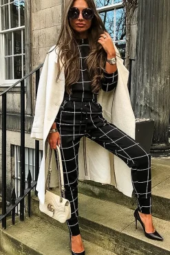 Rebellious Fashion Black Check Sweatshirt Joggers Loungewear Set - Mica