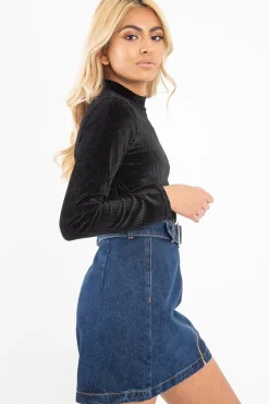 Rebellious Fashion Black Chenille High Neck Zip Back Jumper - Ivania