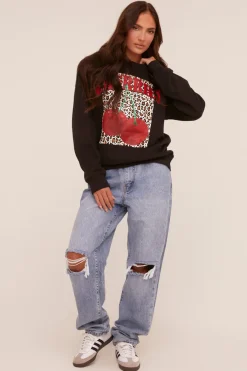Rebellious Fashion Black Cherry Print Oversized Sweatshirt - Kellin