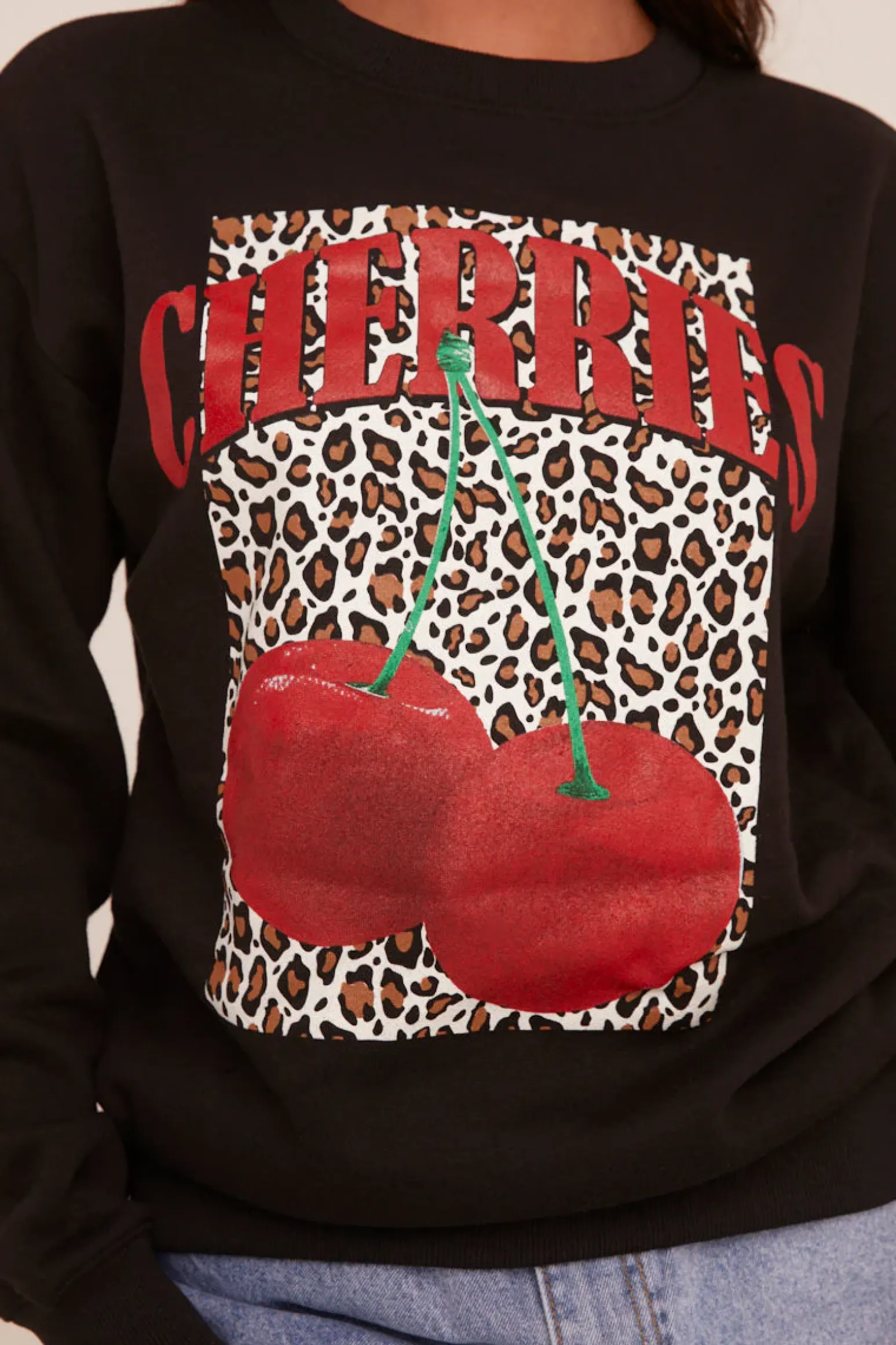 Rebellious Fashion Black Cherry Print Oversized Sweatshirt - Kellin