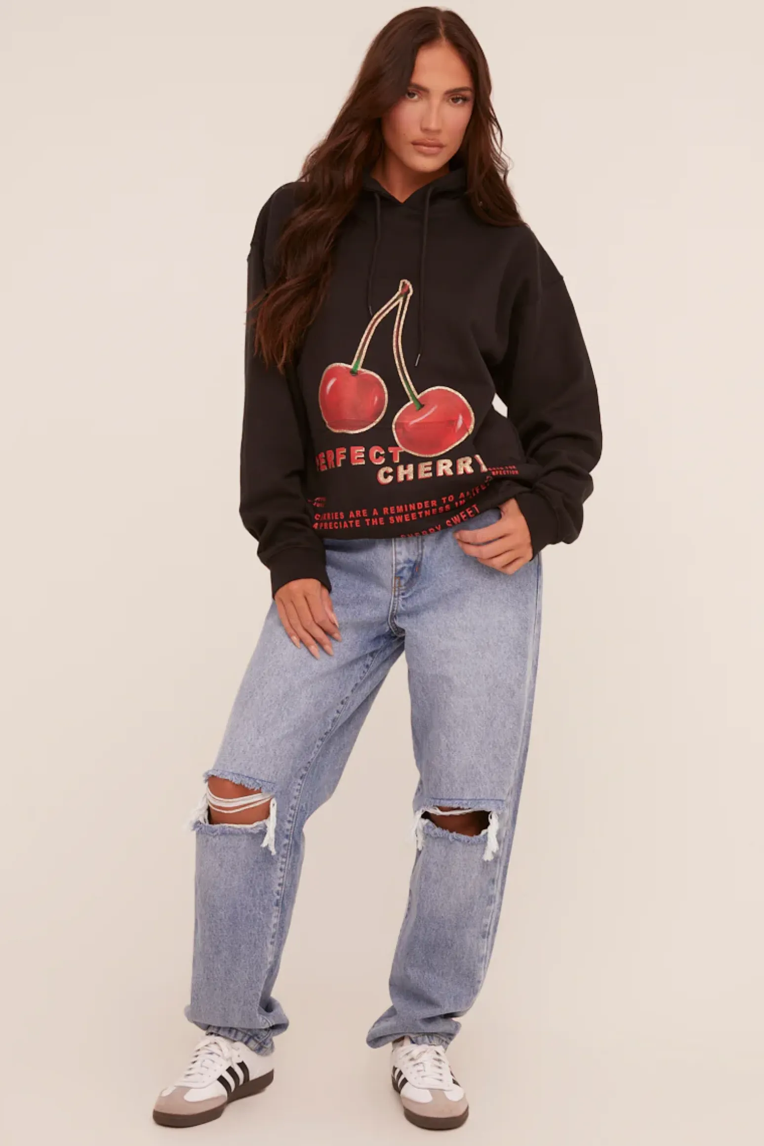 Rebellious Fashion Black Cherry Print Oversized Hoodie - Molly