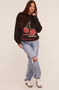 Rebellious Fashion Black Cherry Print Oversized Hoodie - Molly