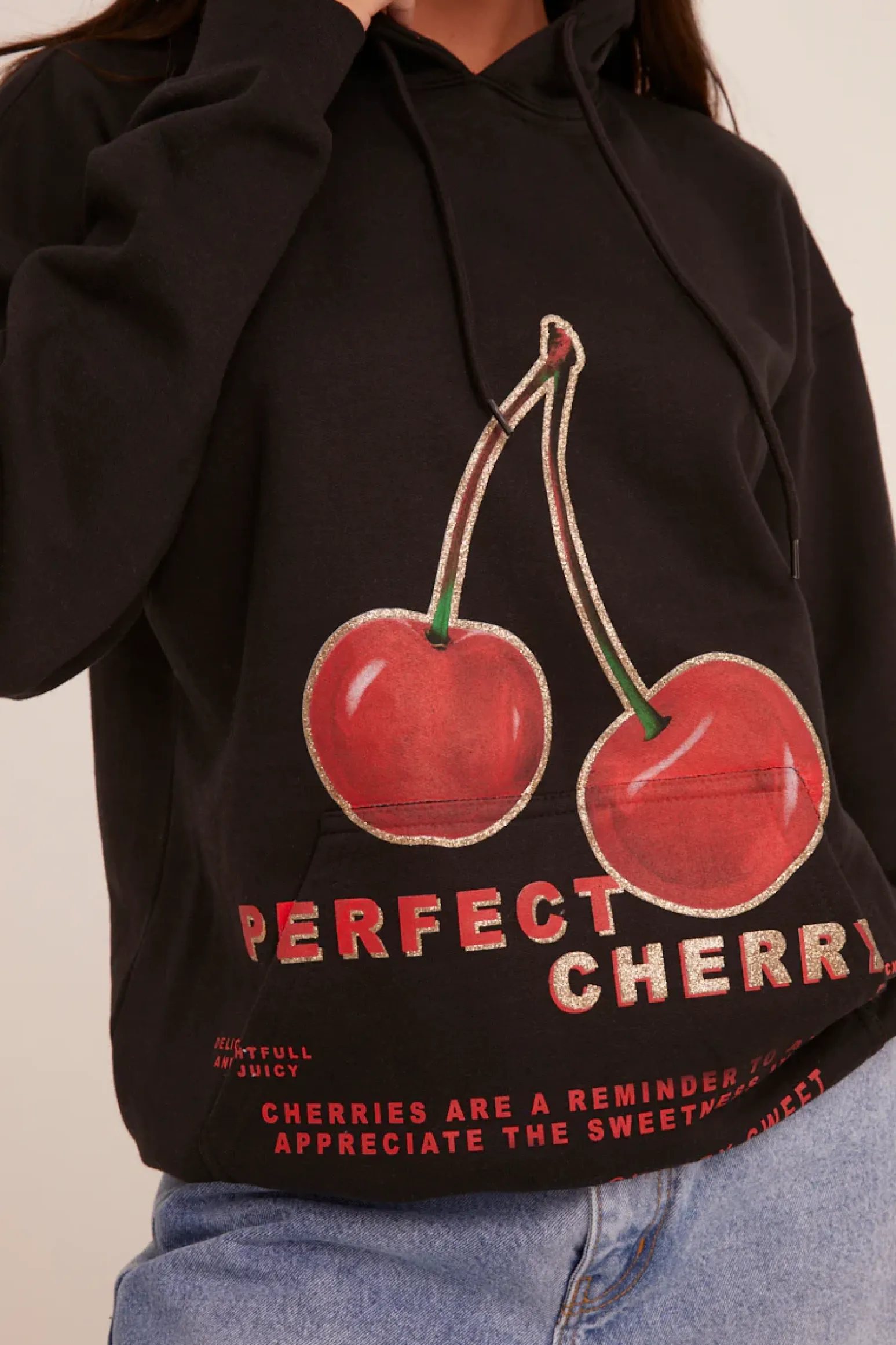 Rebellious Fashion Black Cherry Print Oversized Hoodie - Molly