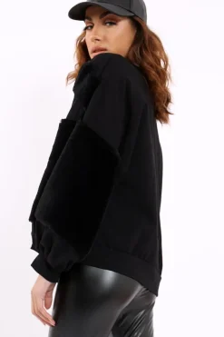 Rebellious Fashion Black Chevron Fur Jumper - Lara