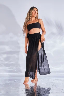 Rebellious Fashion Black Chiffon Cover Up Skirt - Reese