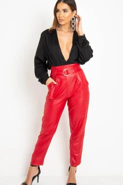 Rebellious Fashion Black Chiffon Plunge Blouson Sleeve Bodysuit - Liah