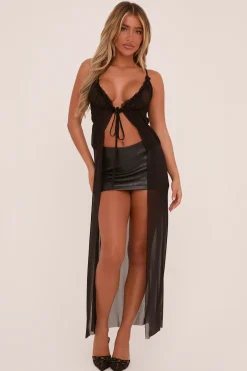 Rebellious Fashion Black Chiffon tie Front Longline Top - Benny