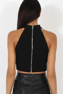 Rebellious Fashion Black Choker Crop Top - Rhea