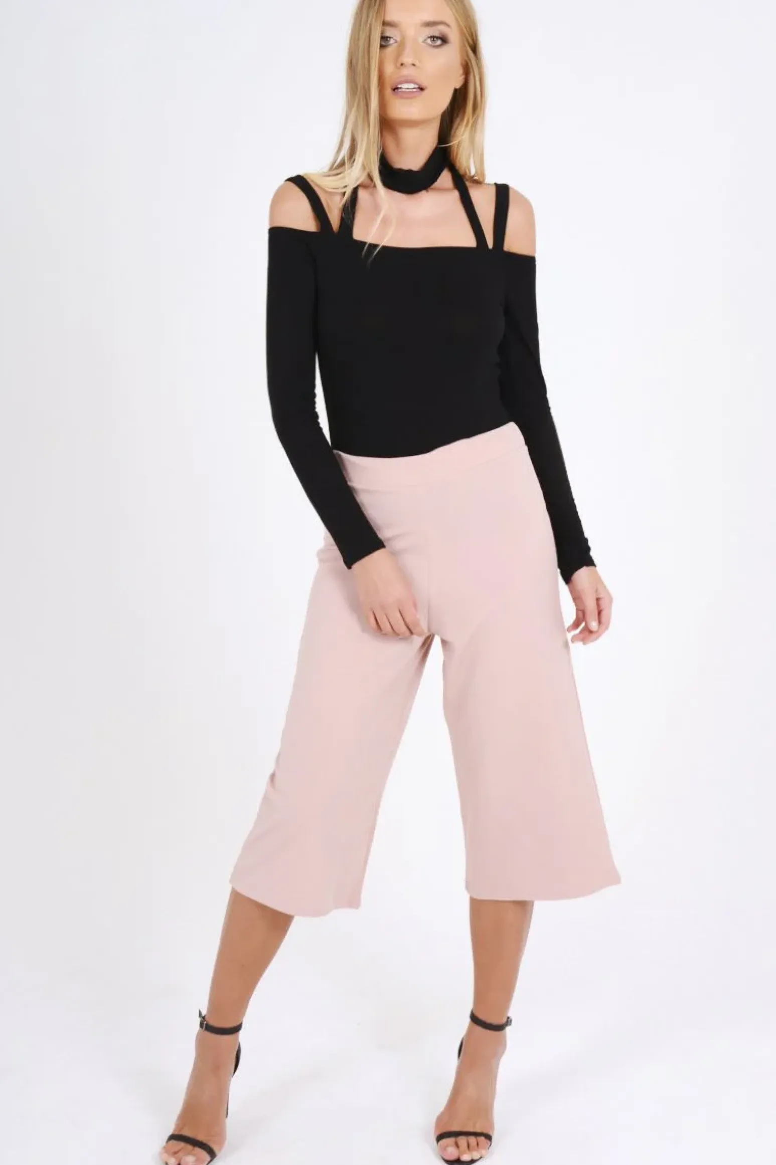 Rebellious Fashion Black Choker Neck Strappy Bodysuit - Jenny