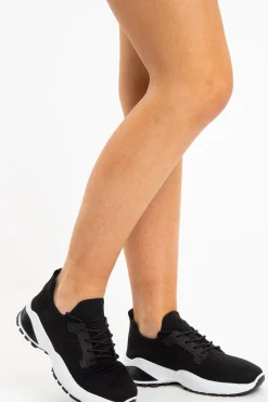 Rebellious Fashion Black Chunky Cleated Sole Knit Trainers - Marzia