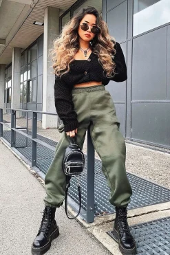 Rebellious Fashion Black Chunky Knit Button Up Crop Cardigan - Elly