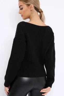 Rebellious Fashion Black Chunky Knit Corset Waist Knitted Jumper - Mikayla