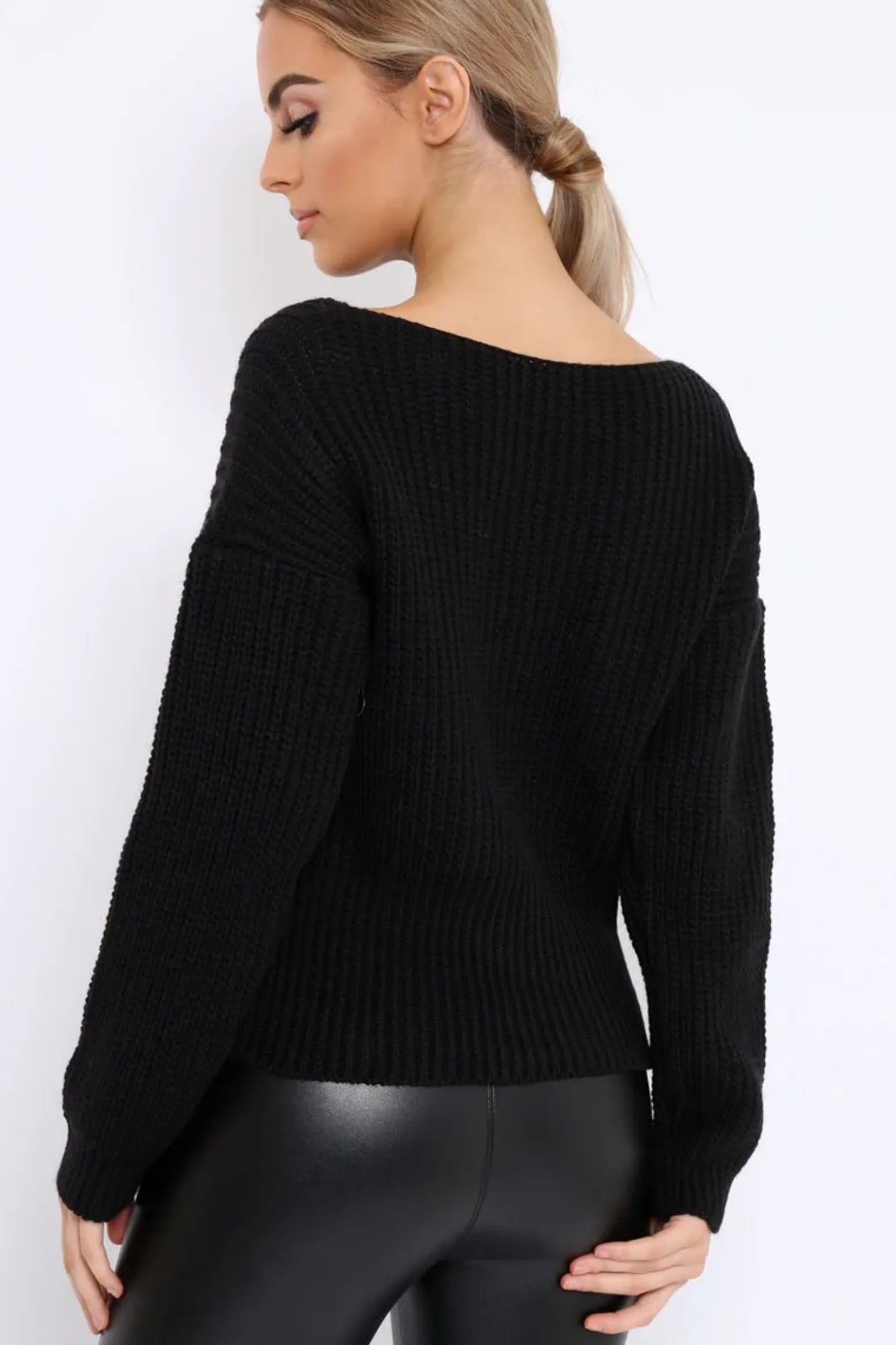 Rebellious Fashion Black Chunky Knit Corset Waist Knitted Jumper - Mikayla