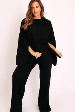 Rebellious Fashion Black Chunky Knit Loungewear Set - Harper