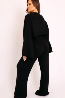 Rebellious Fashion Black Chunky Knit Loungewear Set - Harper
