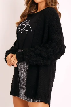Rebellious Fashion Black Chunky Knit Oversized Cardigan - Eaden