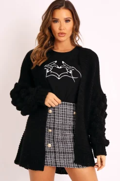 Rebellious Fashion Black Chunky Knit Oversized Cardigan - Eaden