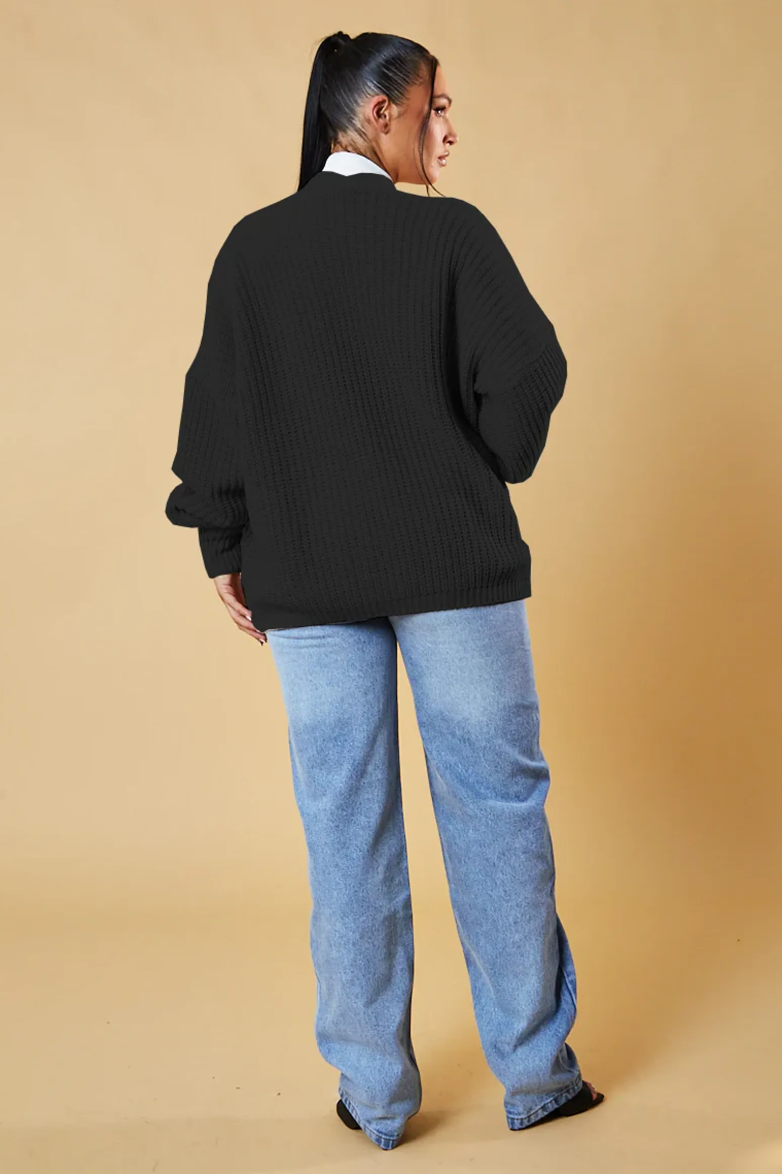 Rebellious Fashion Black Chunky Knit Slouchy Cardigan - Daisy
