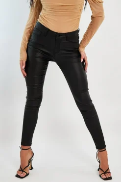 Rebellious Fashion Black Coated Back Zip Skinny Jeans - Kelly