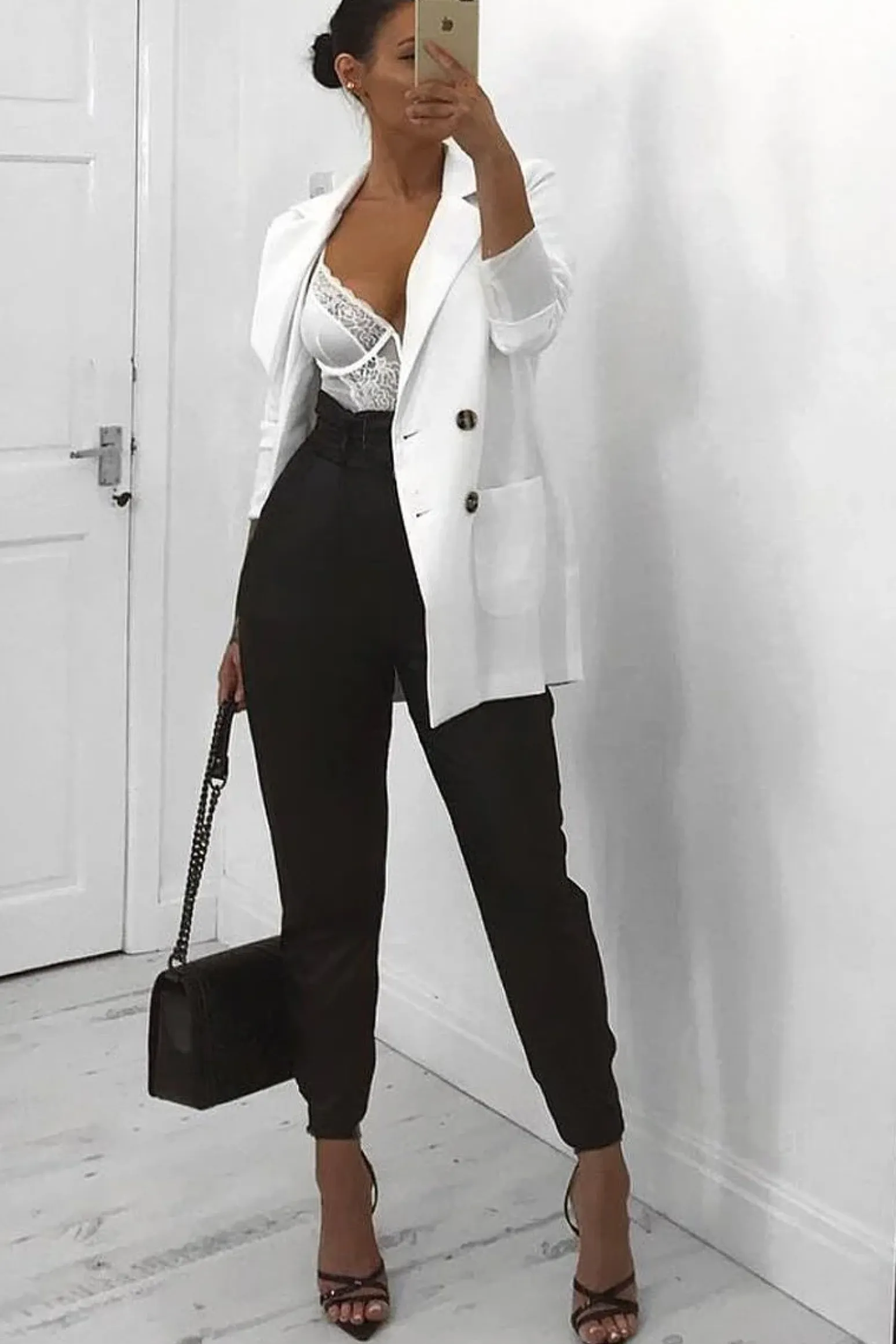 Rebellious Fashion Black Coated Belted Tapered Trousers - Reyna