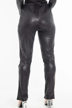 Rebellious Fashion Black Coated Button Front Belted Skinny Trousers - Jade