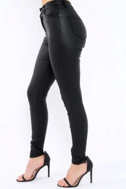 Rebellious Fashion Black Coated Skinny Jeans - Teya