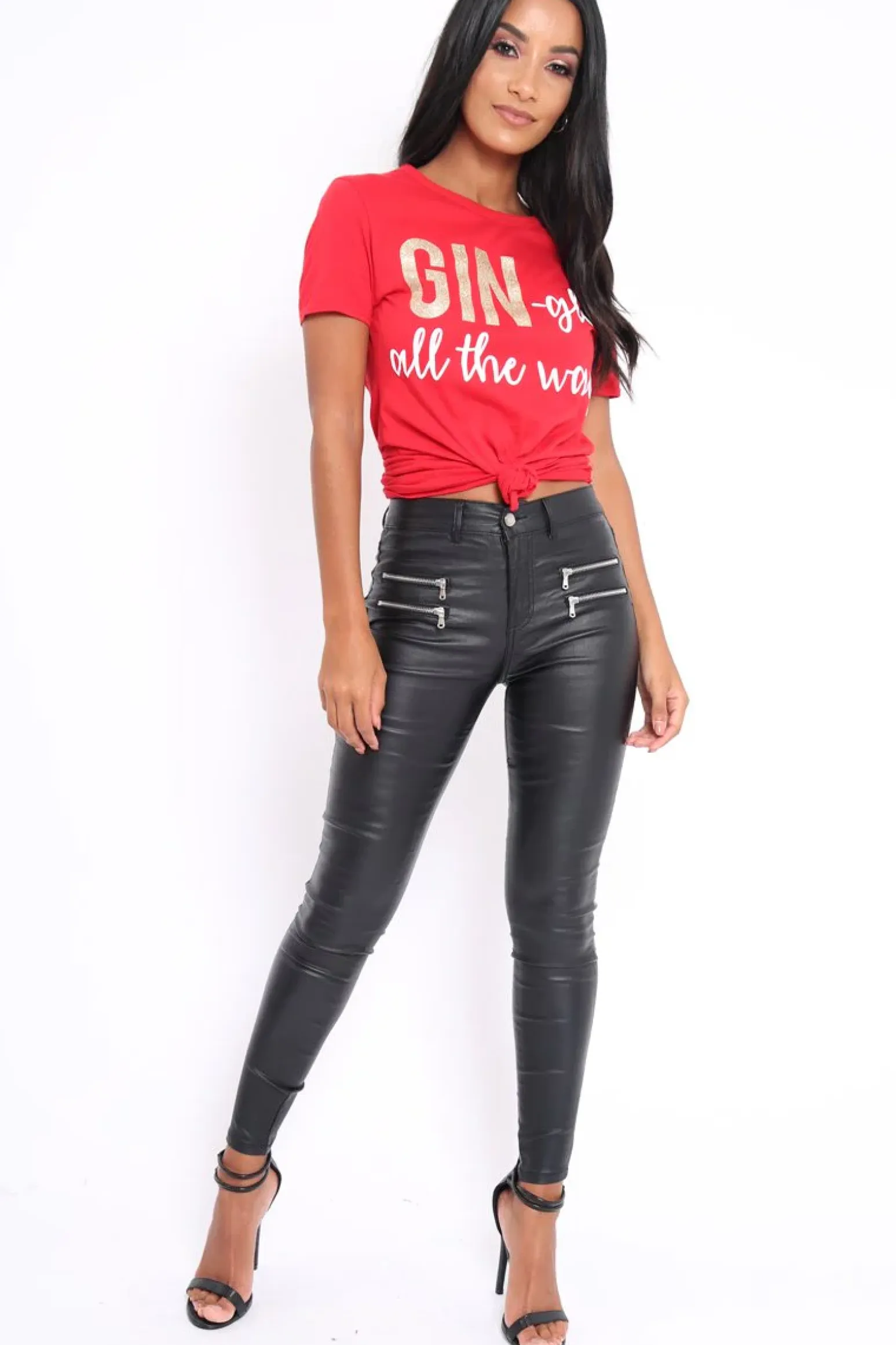 Rebellious Fashion Black Coated Skinny Jeans with Zip Detail - Karlyn