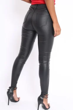 Rebellious Fashion Black Coated Skinny Jeans with Zip Detail - Karlyn