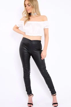 Rebellious Fashion Black Coated Stripe Leggings - Raedyn