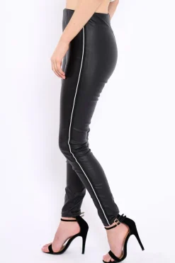 Rebellious Fashion Black Coated Stripe Leggings - Raedyn