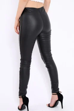 Rebellious Fashion Black Coated Stripe Leggings - Raedyn