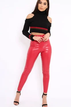 Rebellious Fashion Black Cold Shoulder Jumper with Stripe Detail - Cala