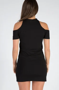 Rebellious Fashion Black Cold Shoulder Lace Up Girl's Tour T-Shirt Dress - Aaliyah