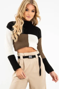Rebellious Fashion Black Colour Block Chunky Knit Jumper - Maebel