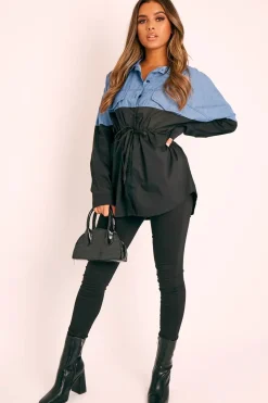 Rebellious Fashion Black Colour Block Denim Shirt - Jaiya