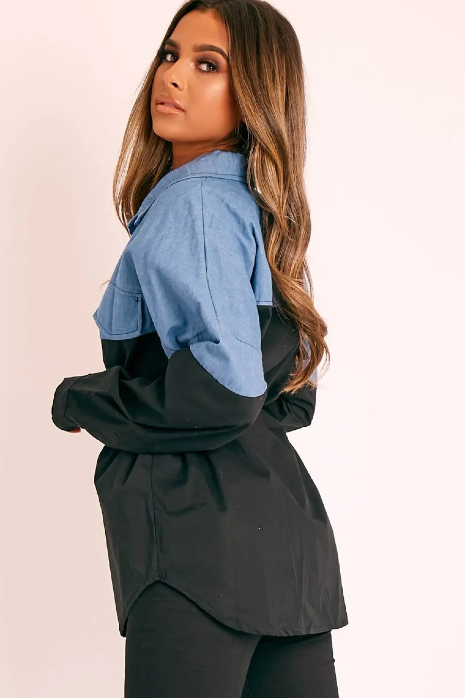 Rebellious Fashion Black Colour Block Denim Shirt - Jaiya