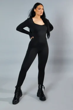 Rebellious Fashion Black Contour Long Sleeve Jumpsuit - Luana