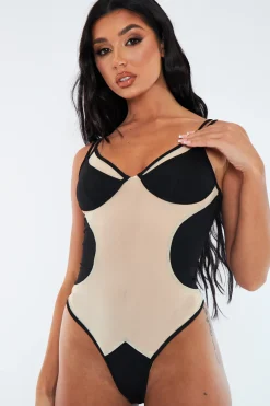 Rebellious Fashion Black Contour Mesh Panel Bodysuit - Aliya