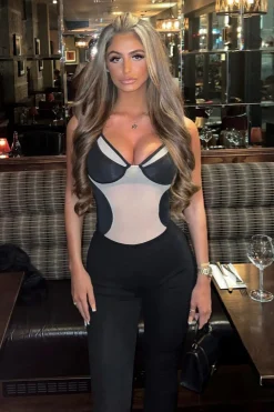 Rebellious Fashion Black Contour Mesh Panel Bodysuit - Aliya