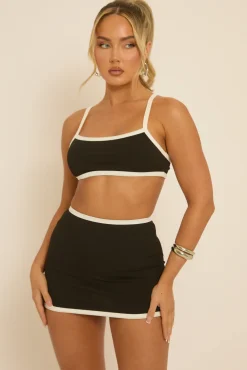Rebellious Fashion Black Contrast Bralet and Mini Skirt Co-Ord - Bettina