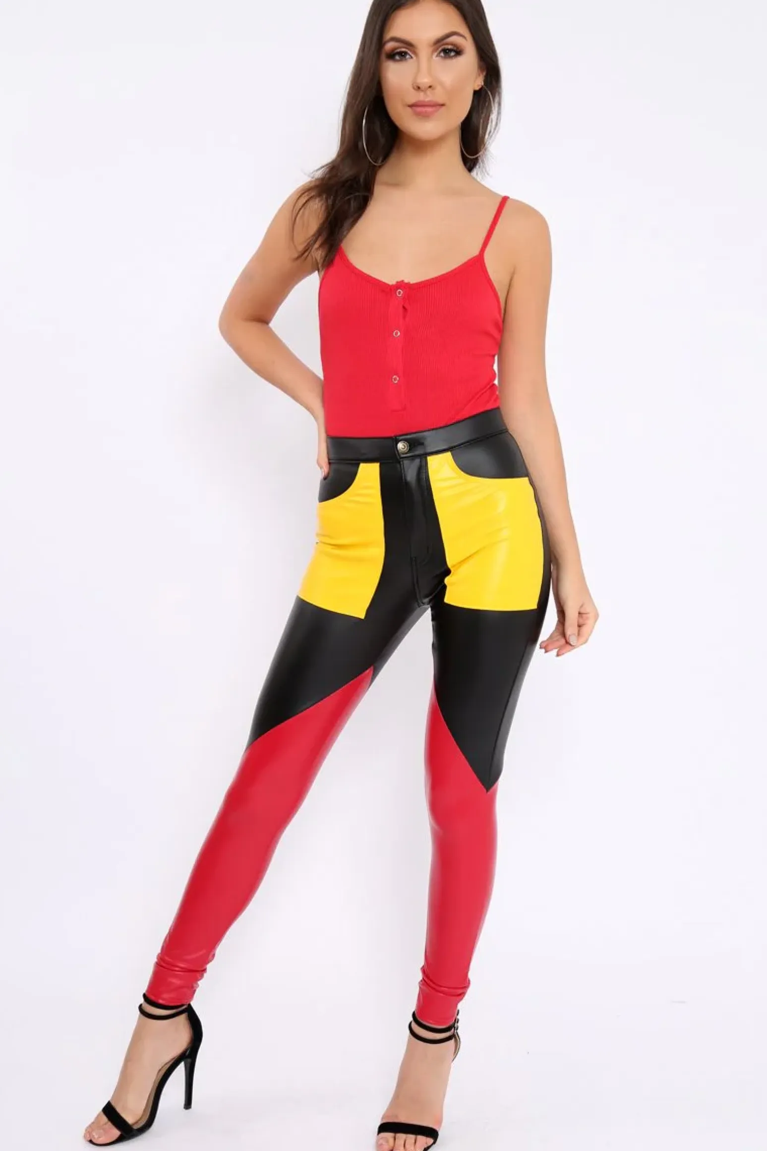Rebellious Fashion Black Contrast Faux Leather Trousers - Pax