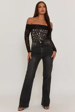 Rebellious Fashion Black Contrast Lace Bandeau Bodysuit - Betania