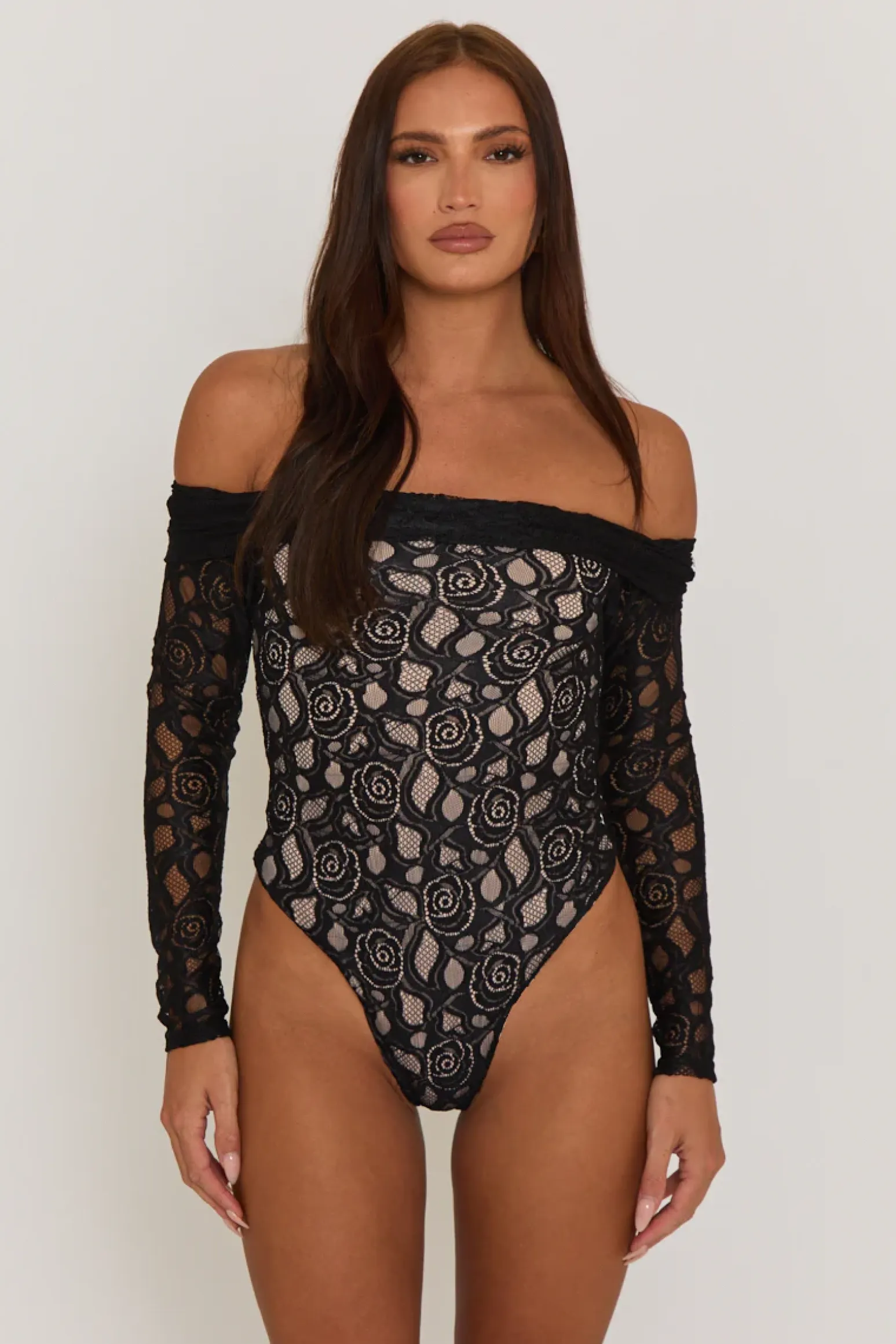 Rebellious Fashion Black Contrast Lace Bandeau Bodysuit - Betania