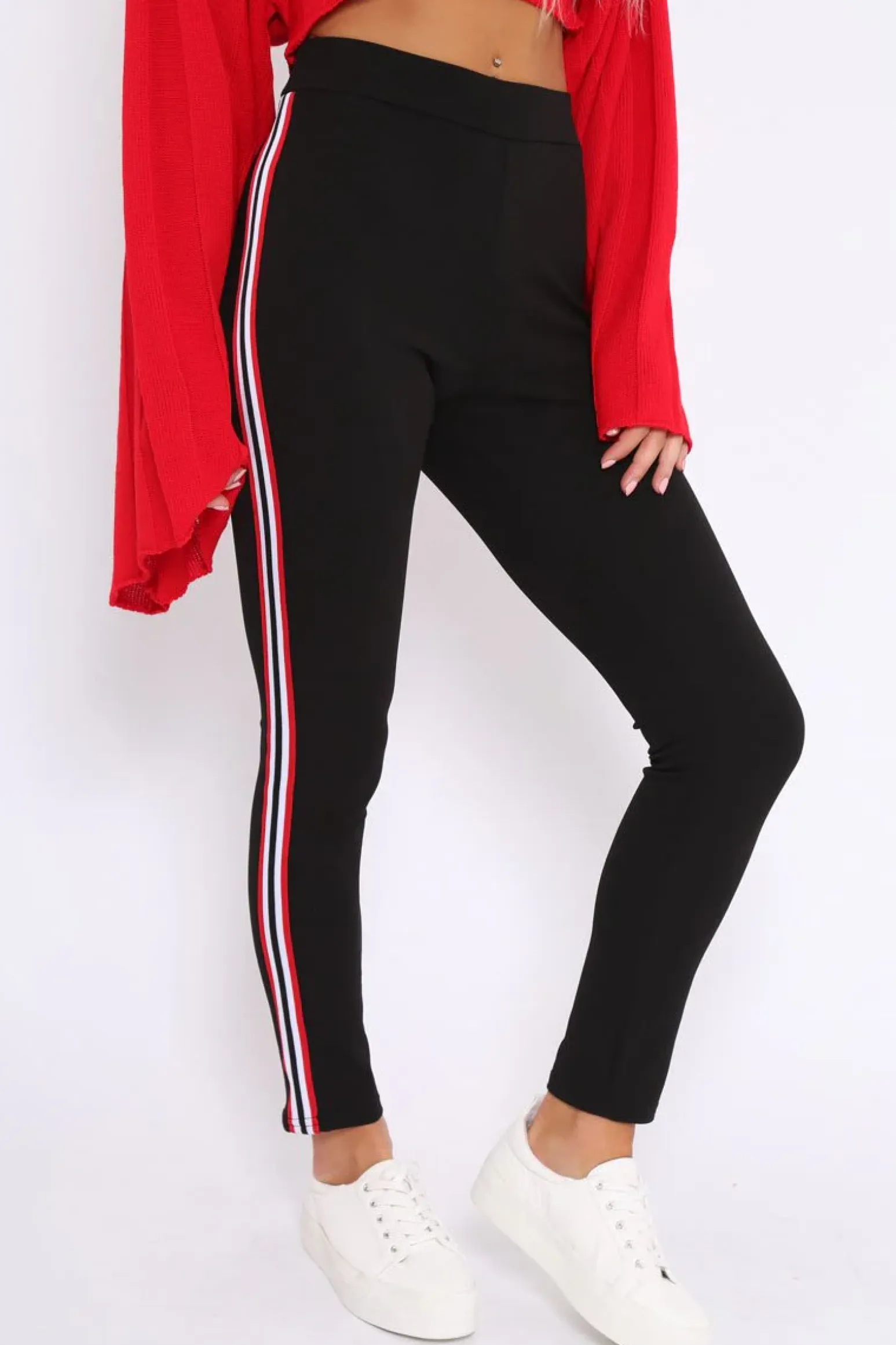 Rebellious Fashion Black Contrast Side Stripe Trousers - Arva