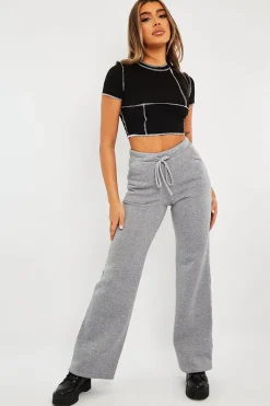 Rebellious Fashion Black Contrast Stitch Cropped Top - Elna