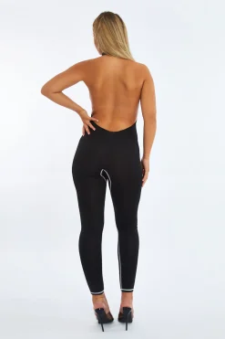 Rebellious Fashion Black Contrast Stitch Detail Halter Neck Jumpsuit - Amy